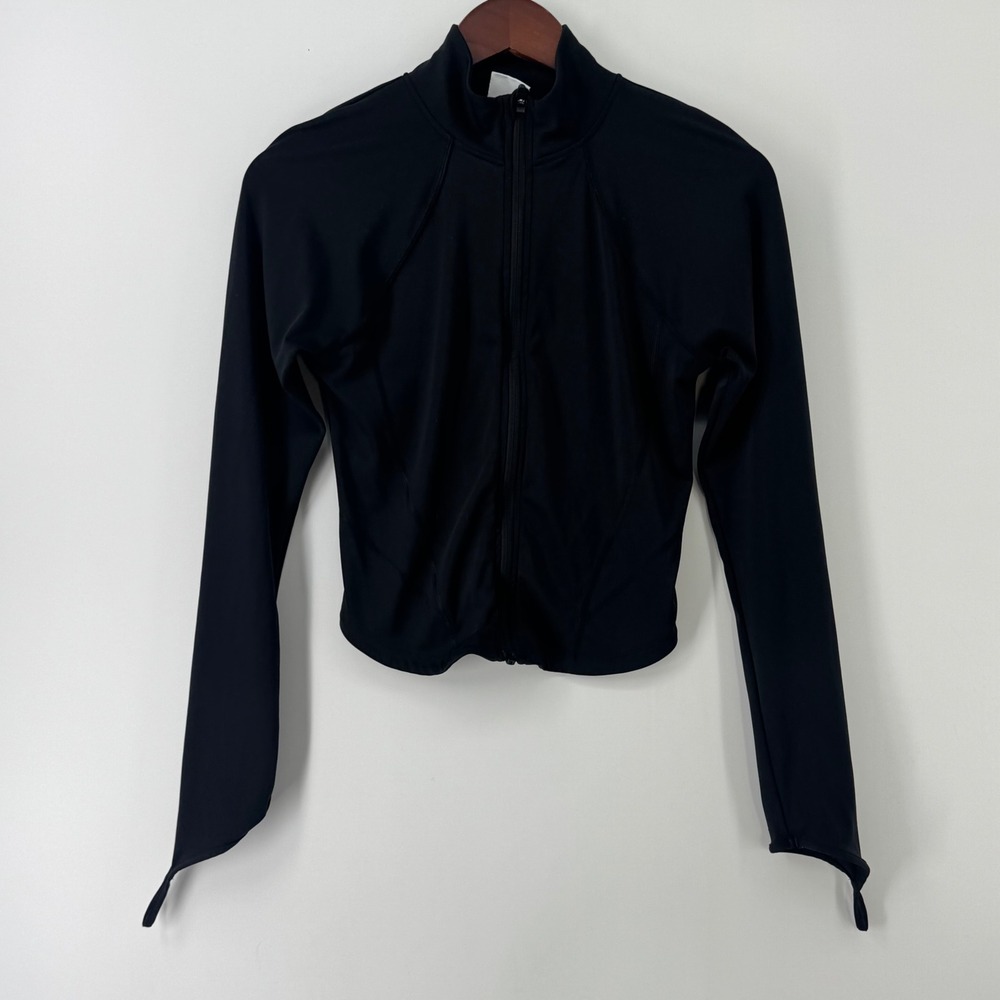 Gymshark Womens Black Cropped Full Zip Training Jacket Back Cutout Small